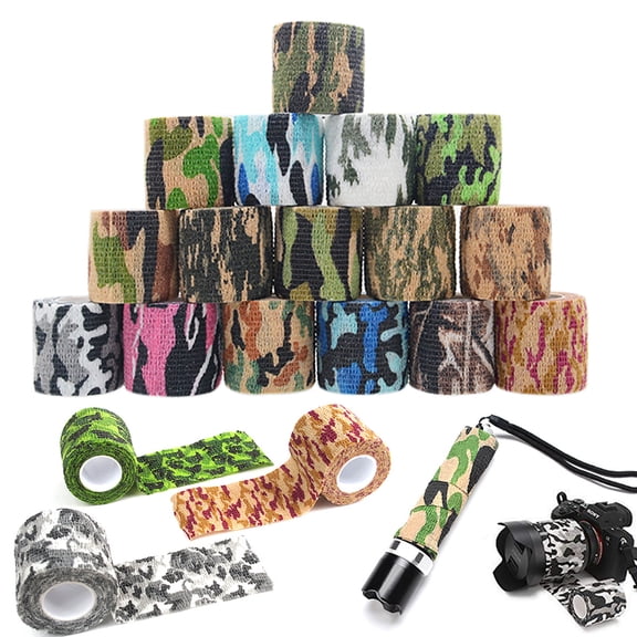 16 Rolls Self Adherent Wrap Adhesive Bandage, Military Camouflage Tape Non-Woven Camo Tape Cohesive Stretch Bandage for Hunting, Telescope, Riding Bike or Bandaging Wound Ankle Support