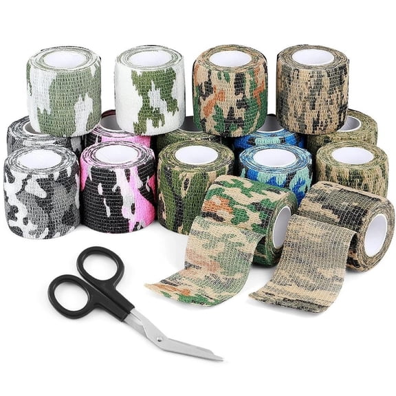 16 Rolls Self-Adhesive Cohesive Bandage, Breathable Flexible & Water-Resistant Sports Tape for Athletic Support, First Aid & Pet Care (Camo)