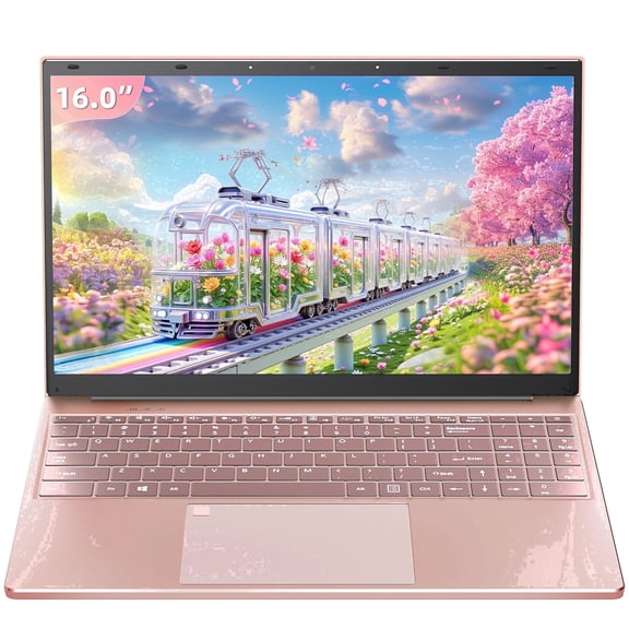 Rumtuk 16" Rose Gold Laptop, DDR4 16GB RAM, 512GB SSD, Win 11 Pro/Office 2019, Celeron N5105 CPU, FHD IPS Display, Backlit KB, Fingerprint, USB 3.0, HDMI, WiFi,BT, Notebook for Work, Study(16+512GB)