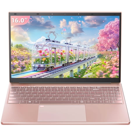 Rumtuk 16" Laptop, DDR4 16GB RAM, 512GB SSD, Win 11 Pro/Office 2019, Celeron N5105 CPU, FHD IPS Display, Backlit KB, Fingerprint, USB 3.0, HDMI, WiFi,BT, Notebook for Work, Study,Pink