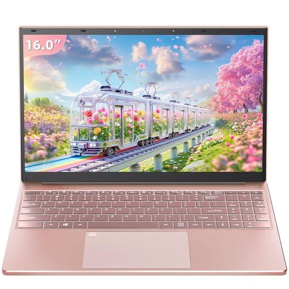 Rumtuk 16" Rose Gold Laptop, DDR4 16GB RAM, 512GB SSD, Win 11 Pro/Office 2019, Celeron N5105 CPU, FHD IPS Display, Backlit KB, Fingerprint, USB 3.0, HDMI, WiFi,BT, Notebook for Work, Study