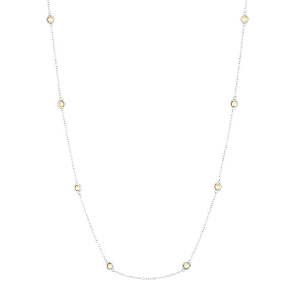 16" Round 3MM Natural Citrine 8 Stations 925 Sterling Silver Necklace