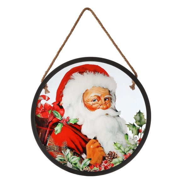 16" Round Acrylic Santa with Sack Wreath Print