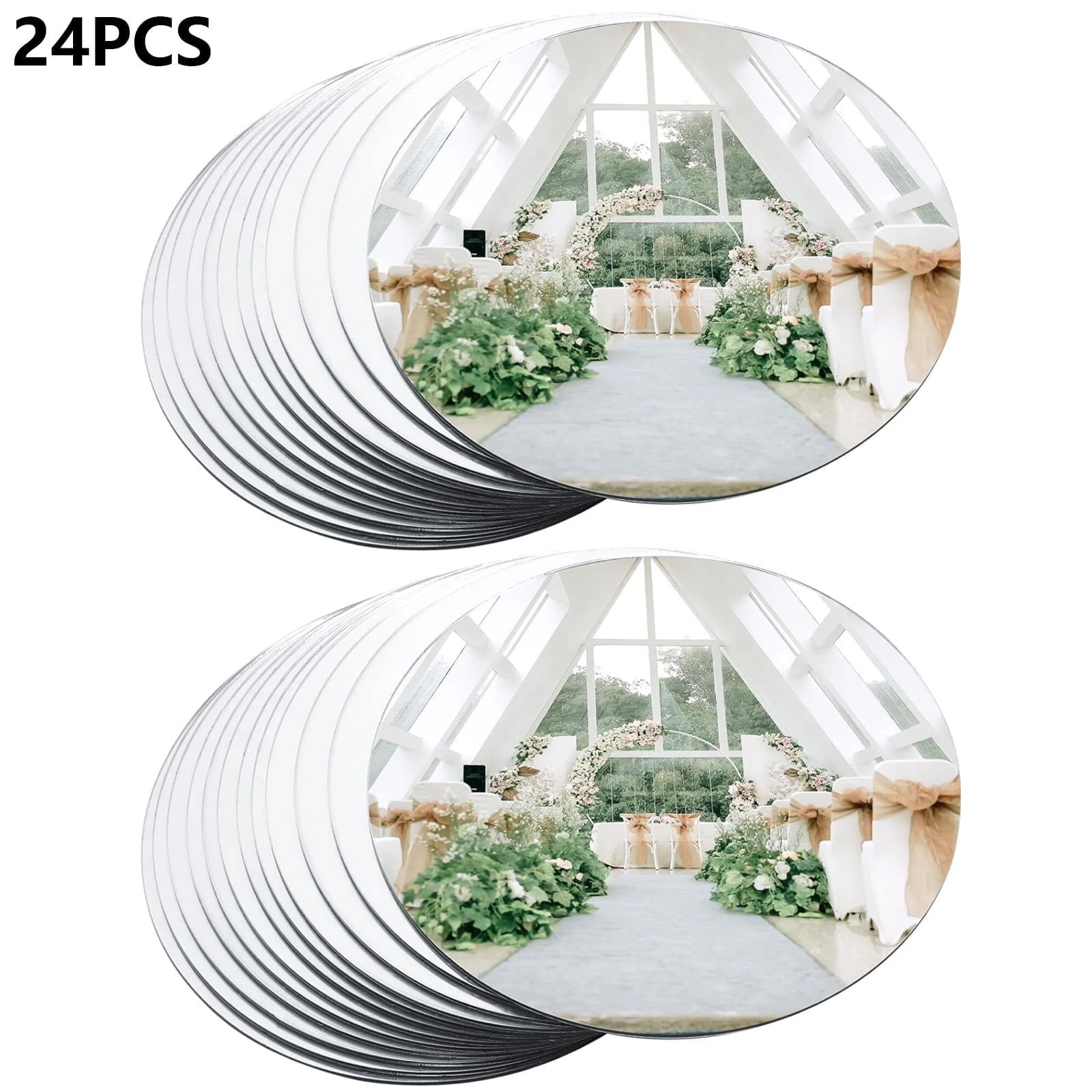 16" Round Mirror Centerpieces for Tables, Acrylic Circle Mirror Plates with Smooth Edge, Bonlting Decorative Mirror Set of 24, Ideal for Wedding, Baby Shower & Christmas Party Decorations, 2mm Thick