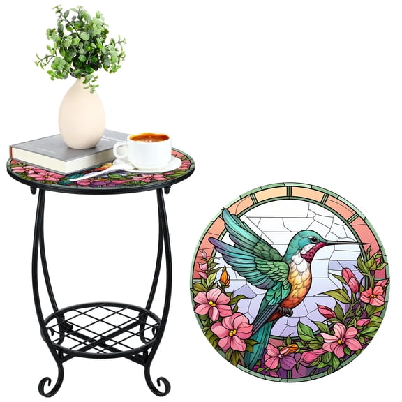 16" Round Mosaic Side Table, Decorative Ceramic Accent Table for Indoor & Outdoor Use, Versatile Coffee & End Table for Living Room, Patio, Porch, Balcony & Garden (Sturdy Metal Frame)