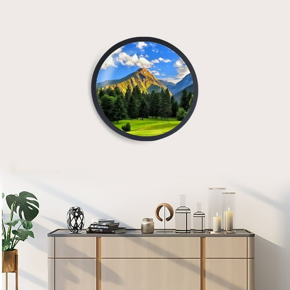 16" Round Picture Frame, MDF Wall Mount Black Border Large Poster Frame