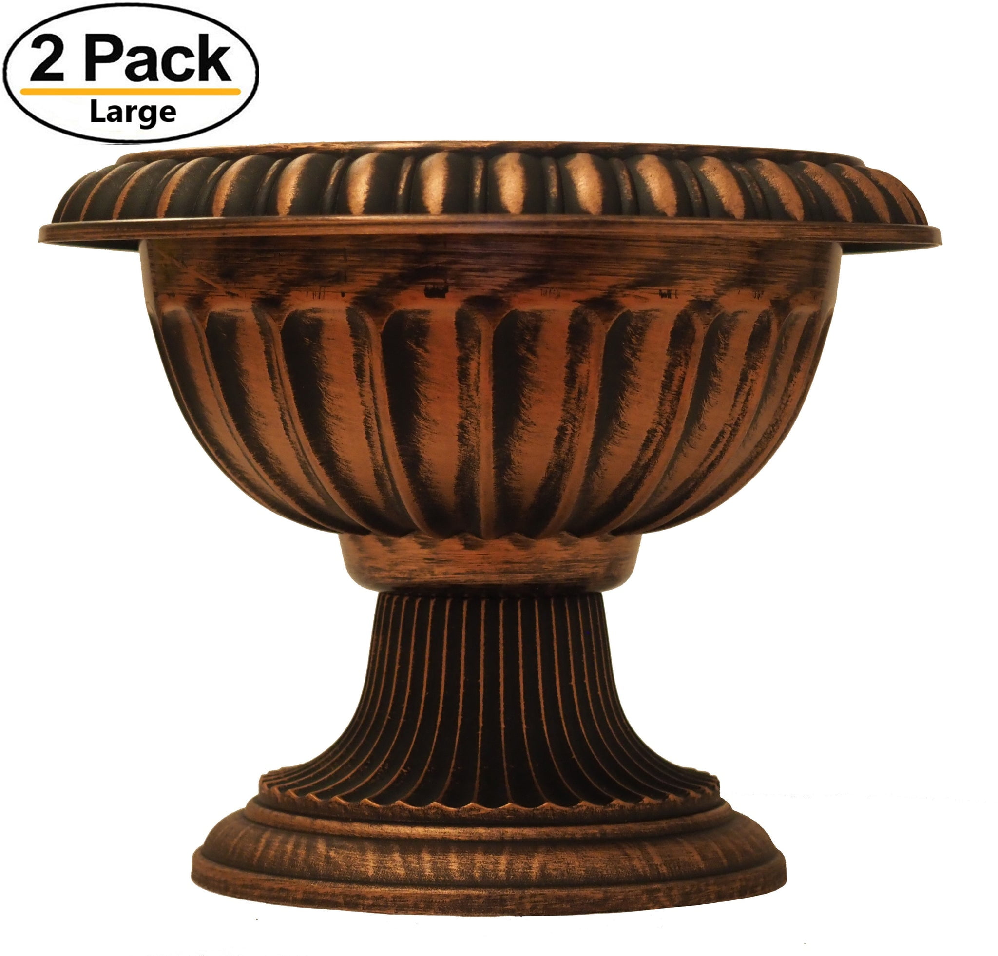 16" Round Plastic Planter Rustic Look (2 Count, Easy to Assemble) Flower Seedlings Nursery Pot / Urn with Wide Base for Garden Patio Office Ornaments Home Décor Long Lasting Reusable Lightweight