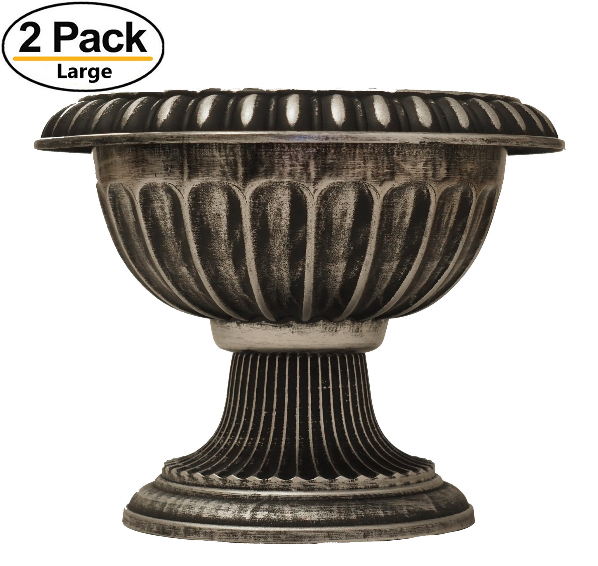 16" Round Plastic Planter Rustic Look (2 Count, Easy to Assemble) Flower Seedlings Nursery Pot / Urn with Wide Base for Garden Patio Office Ornaments Home Decor Long Lasting Reusable Lightweight