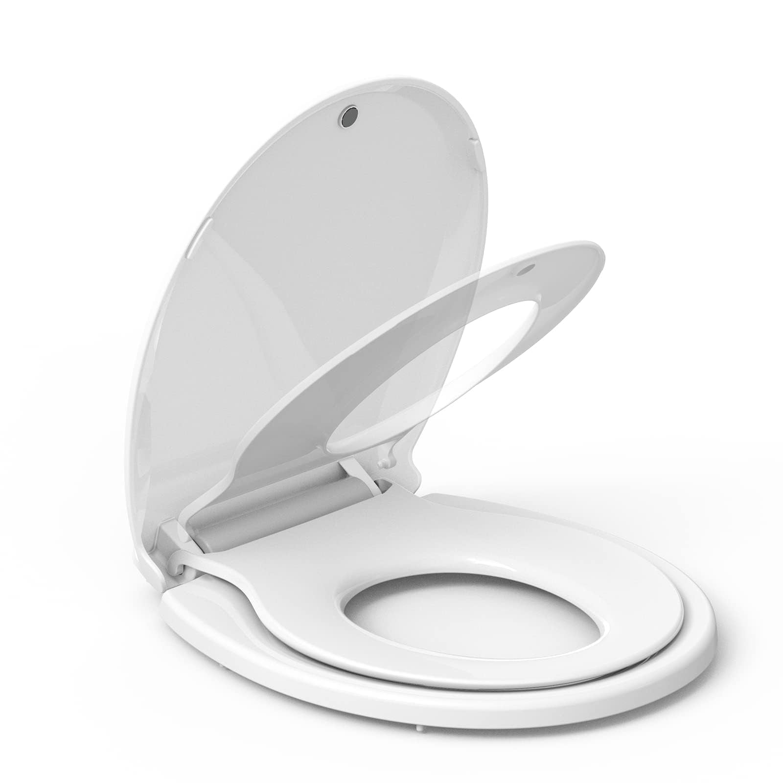 16" Round Toilet Seat with Child & Adult,No-Wobble Design, Easy Clean White Bathroom Replacement, Fits Standard American Toilets, Ideal for Seniors, Apartments & Rental Homes