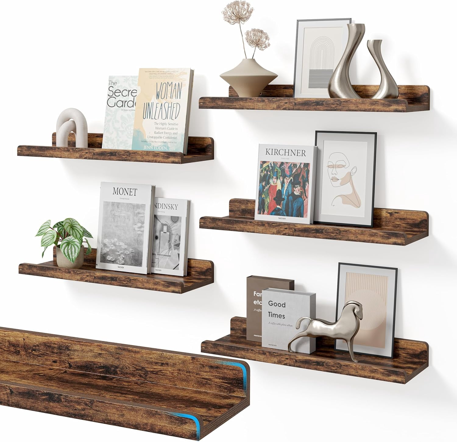 16’’Rustic Brown Floating Shelves for Wall Set of 6,Rustic Wood Shelf ...