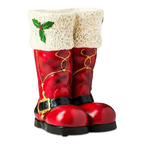 Santa's Boots Christmas Indoor/Outdoor Decoration, Red and White, 16", by Holiday Time