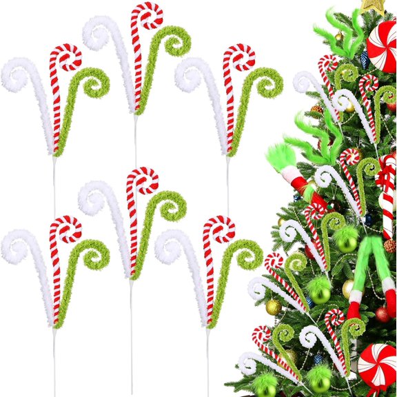 16 in Santa Christmas Decor Tree Pick African American Kwanzaa Christmas Ornament Candy Cane Tree Topper Woolen Curly Pick for Wreath Home Vase Filler Craft Kente Holiday Halloween Party 6pcs
