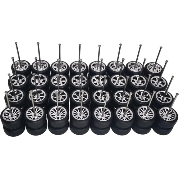 16 Set 1/64 Wheels and Tires Kit Simulation 1 64 Scale Wheels with Rubber Tires and Hub Suitable for Adding Collection Value to 1/64 Model Cars