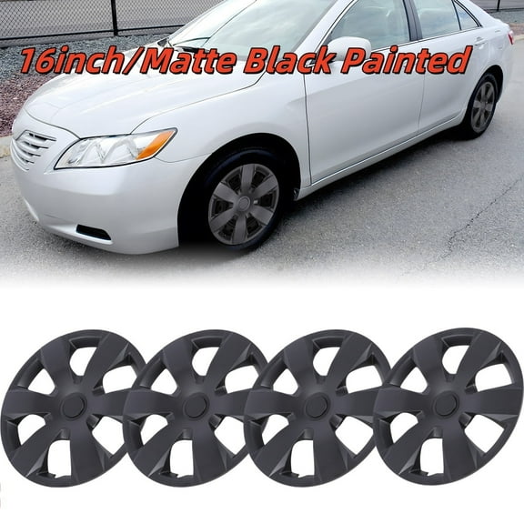 16" Set of 4 Hubcaps Wheel Rims Cover for 2007-2011 Toyota Camry /2007-2011 Toyota Camry Hybrid Compatible with Steel Wheels Snap on Installation(16-inch,Black Matte)