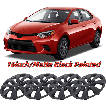 16" Set Of 4 Hubcaps Wheel Rims Cover with Decoration nuts for 2009-2019 TOYOTA COROLLA & 2009-2014 TOYOTA MATRIX Compatible With Steel Wheels Snap On Installation(16-Inch,BLACK MATTE)