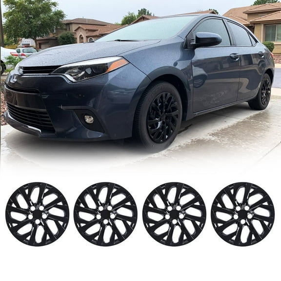 16" Set of 4 Hubcaps Wheel Rims Cover Fit 2009-2025 Toyota Corolla/2009-2014 Toyota Matrix/2023-2025 Toyota Corolla Hybrid Compatible with Steel Wheels Snap on Installation(16-inch,Black Lacquer)