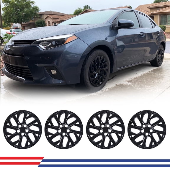 16" Set of 4 Hubcaps Wheel Rims Cover Fit 2009-2025 Toyota Corolla/2009-2014 Toyota Matrix/2023-2025 Toyota Corolla Hybrid Compatible with Steel Wheels Snap on Installation(16-inch,Black Lacquer)