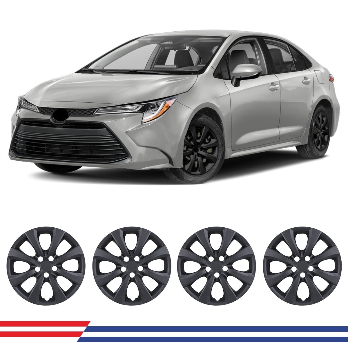 16" Set of 4 Hubcaps Fit 2009-2025 Toyota Corolla/2023-2025 Corolla Hybrid/2009-2014 Matrix Compatible with Steel Wheels(Black Matte)