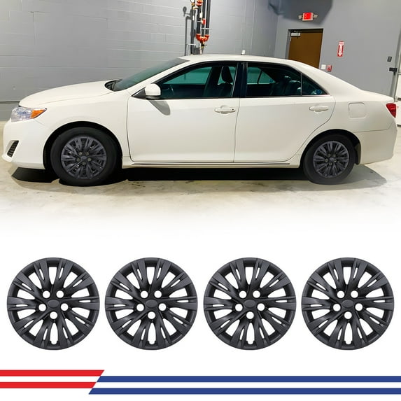 16" Set of 4 Hubcaps Wheel Rims Cover Fit 2012-2014 Toyota Camry /2012-2014 Toyota Camry Hybrid Compatible with Steel Wheels Snap on Installation(16-inch,Black Matte)