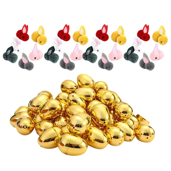 16 Set Mini Plush Easter Bunny Animals & Easter Gold Egg Plastic Lottery Eggshell, Soft Tiny Stuffed Animals Easter Bunnies Plush Set for Easter Basket Stuffers, DIY Hair Clips, Perfect Easter Gifts