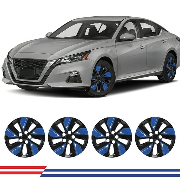 16" Set of 4 Hubcaps Full Rim Wheel Covers Hubcaps for 2019-2025 Nissan Altima (16-inch,Black Lacquer & Blue Lacquer)