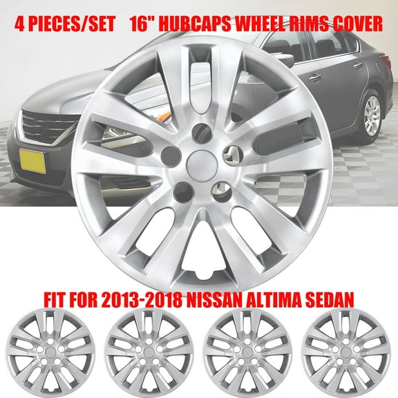 16" Set Of 4 Hubcaps Wheel Rims Cover Fit For 2013-2018 Nissan Altima Sedan Compatible With Steel Wheels Snap On Installation(16-Inch,Lacquer)