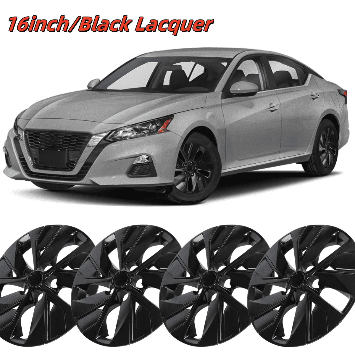 16" Set Of 4 Hubcaps Wheel Rims Cover For 2019-2025 Nissan Altima Compatible With Steel Wheels Snap On Installation(16-Inch,BLACK LACQUER)