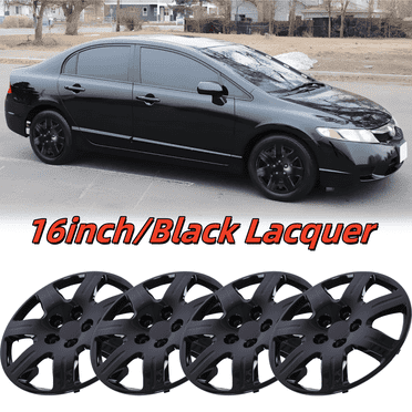 16" Set of 4 Hubcaps Wheel Rims Cover for 2006-2011 Honda Civic Compatible with Steel Wheels Bolt on Installation(16-inch,Black Lacquer)