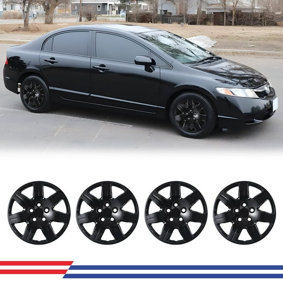 16" Set Of 4 Hubcaps Wheel Rims Cover for 2006-2011 Honda Civic Compatible With Steel Wheels Bolt On Installation(16-Inch,BLACK LACQUER)