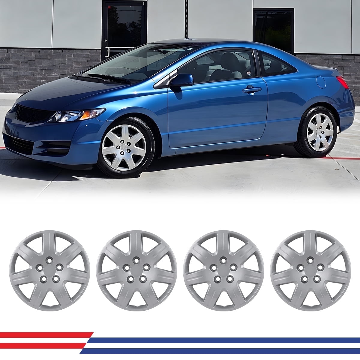 16" Set of 4 Hubcaps Wheel Rims Cover for 2006-2011 Honda Civic Compatible with Steel Wheels Bolt on Installation,Lacquer