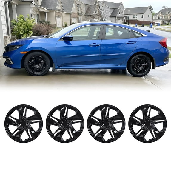 16" Set of 4 Hubcaps Wheel Rims Cover for 2016-2025 Honda Civic Sedan Compatible with Steel Wheels Snap on Installation(16-inch,Black Lacquer)