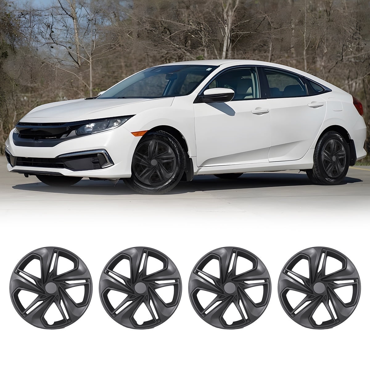 16" Set of 4 Hubcaps Wheel Rims Cover for 2016-2025 Honda Civic Sedan Compatible with Steel Wheels Snap on Installation(16-inch,Black Matte)
