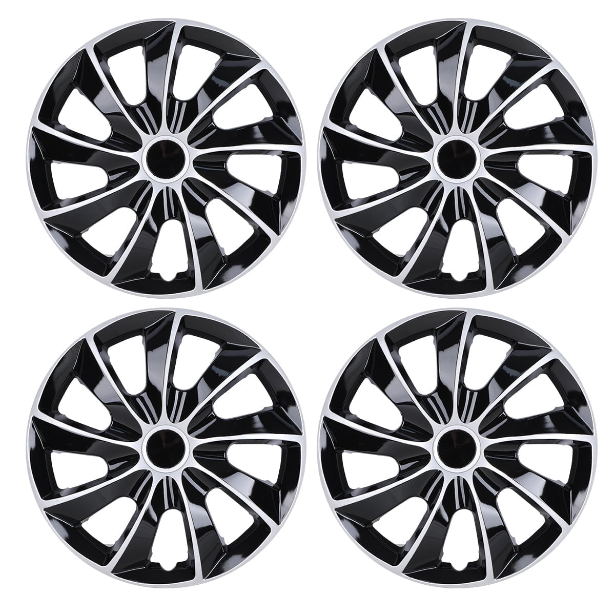 16" Set of 4 Silver & Black Lacquer Wheel Covers Snap on Hub Caps Fit R16 Tire + Steel Rim,ABS Plastic