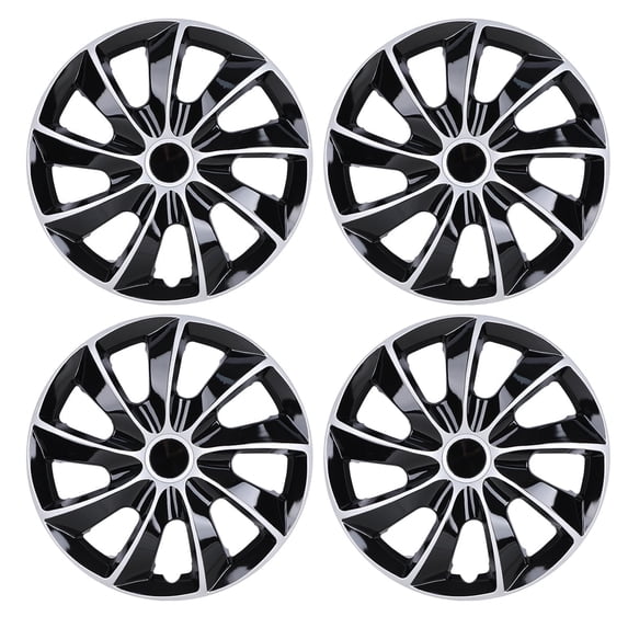 16" Set of 4 Silver & Black Lacquer Wheel Covers Snap on Hub Caps Fit R16 Tire + Steel Rim,ABS Plastic