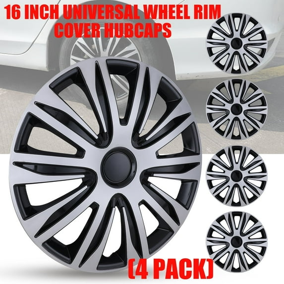 16" Set Of 4 Universal Wheel Rim Cover Hubcaps Snap On Hubcaps Full Hub Caps fit R15 Tire & Steel Rim - SILVER LACQUER & BLACK LACQUER