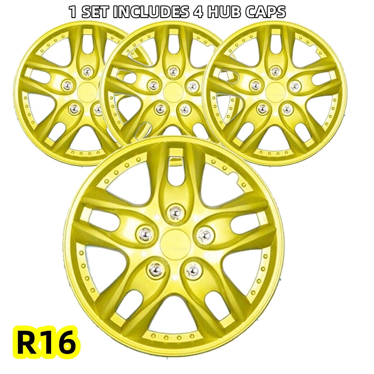 16" Set Of 4 Wheel Covers Snap On Hubcaps Full Hub Caps R16 Yellow