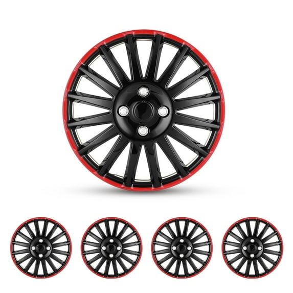 16" Set of 4 Wheel Covers Snap on Hubcaps Full Hub Caps Fit R16 Tire & Steel Rim (4 Pack)-Black Lacquer & Red Lacquer