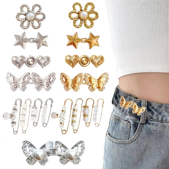 16 Set Pant Waist Tightener, Adjustable Pant Clips Waist Tightener Buttons Pins
