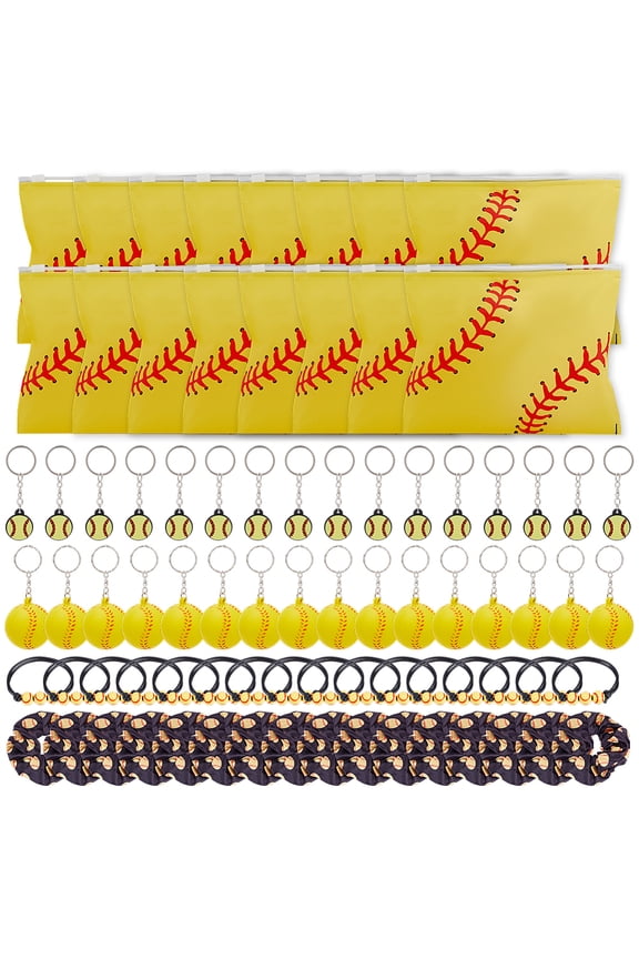 16 Set Softball Party Favors Team Gifts Bulk Include Softball Makeup Bag Bracelets Keychains Hair Scrunchies Keychains