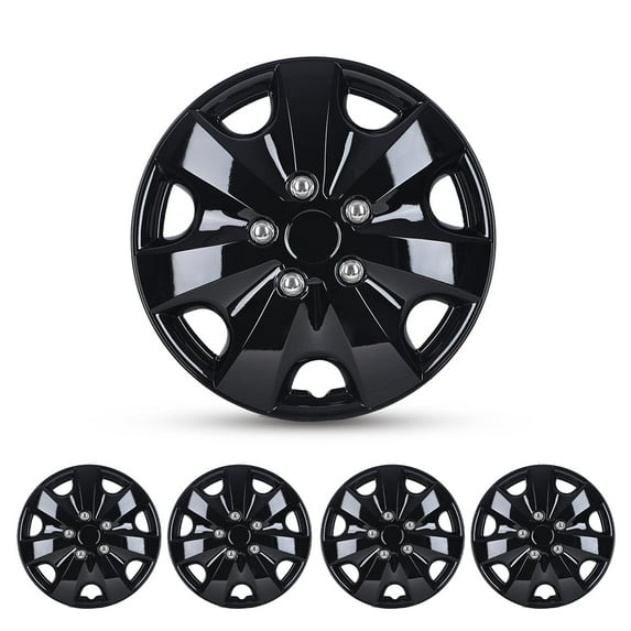 16" Set of 4 Universal Wheel Covers Hubcaps,Snap on Car Truck SUV,fit R16 Tire & Steel Rim,PP Material,Black Lacquer