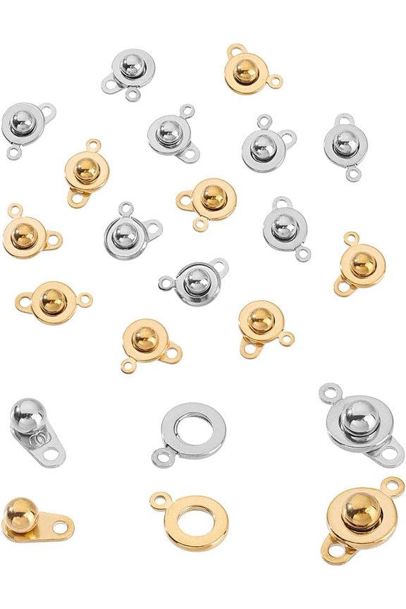 16 Sets 2 Colors Snap Clasps Stainless Steel Snap Button Clasps Socket Snap Fasteners for Women DIY Bracelets Necklaces Jewelry Making 0.35x0.63x0.22 Inch with 0.06 Inch Hole