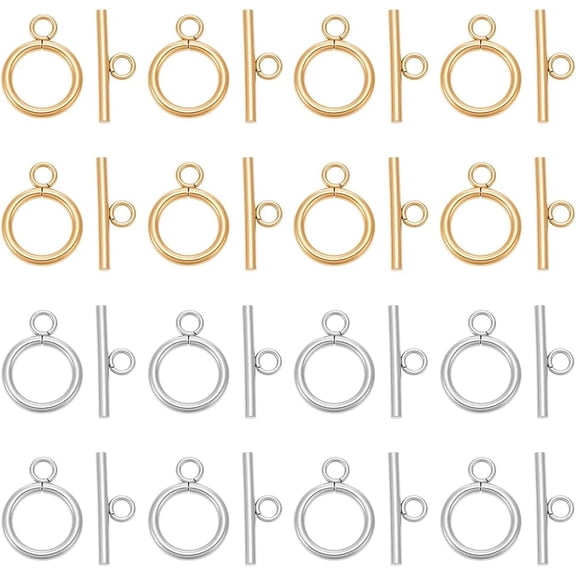 16 Sets 2 Colors Toggle Clasps for Jewelry Making 304 Stainless Steel Round Toggle Clasps Connectors Metal Bar and Ring Clasp Small Necklace Jewelry Clasp and Closures 304 Stainless Steel