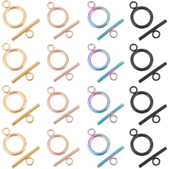 16 Sets 4 Color Stainless Steel Toggle Clasps Ring IQ Clasps OT Clasps T-Bar Closure Clasps Mixed Color Tibetan Style Round Clasps for Jewelry Making Craft Metal Mixed Color