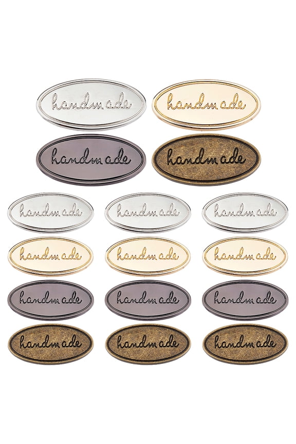 16 Sets 4 Colors Handmade Metal Labels 2x4cm Multiple Colors Purse Tags Oval Iron Tags Handmade Label Tag Hand Made Printed Signs Label