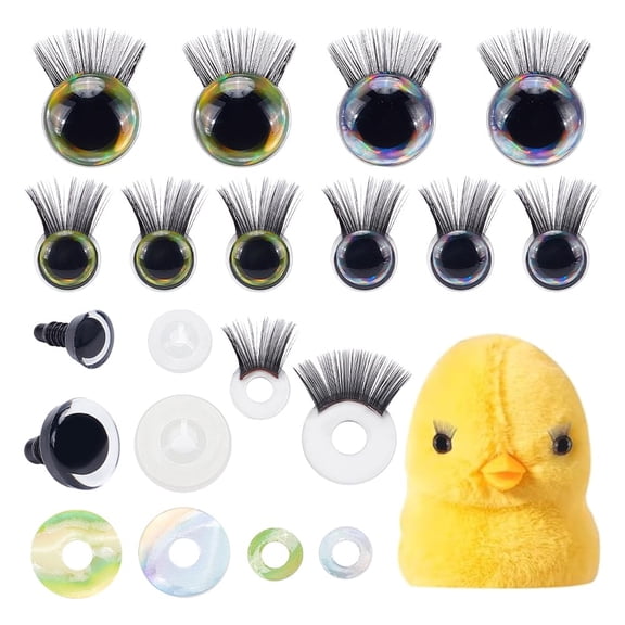 16 Sets 4 Style Plastic Doll Eye & Eyelashes Doll Eye Make Up Accessories for Doll DIY Craft Making Mixed Color 22~31x13~21mm 4 sets/style