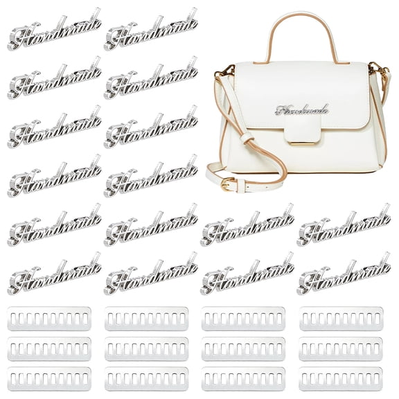 16 Sets Alloy Handmade Label Tags with Shim for Bag Making Word Platinum 9.5x57.5x2mm