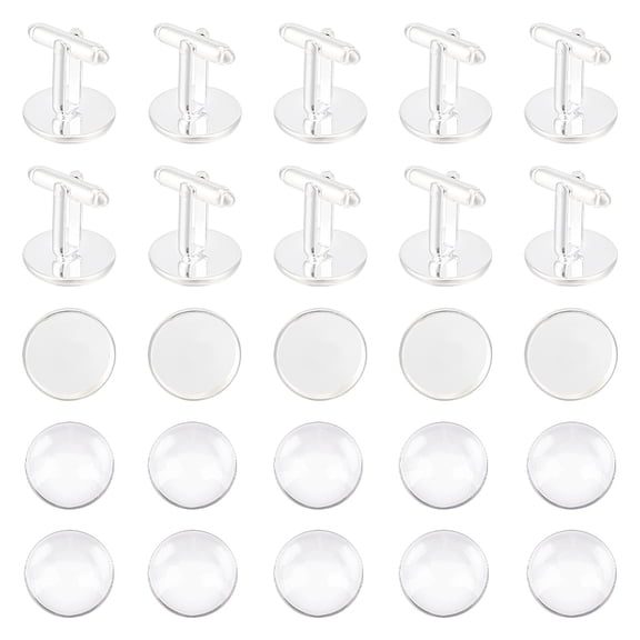 16 Sets Brass Cuff Button Cufflink Finding Cabochon Cufflink Settings Round Cuff Button Silver Tray Bezel Cufflink Blanks Setting