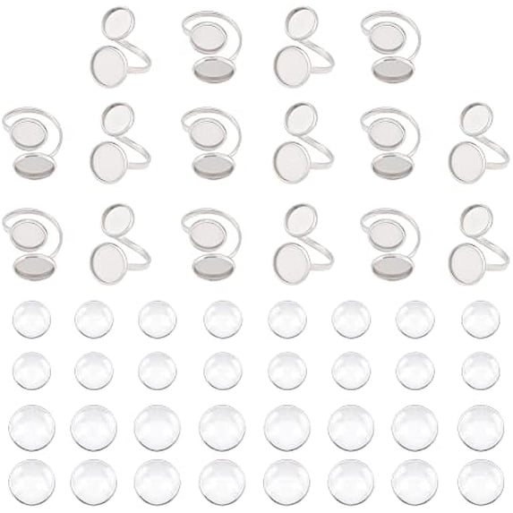 16 Sets DIY Cuff Ring Making Kit Size 7 3 4 Open Cuff Ring Bezel Tray 304 Stainless Steel Finger Ring