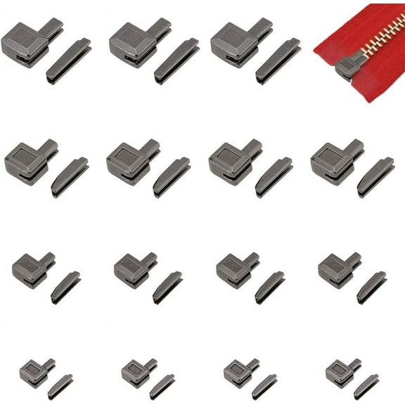 16 Sets Metal Zipper Repair 4 Sizes Zipper Insertion Pin #3#5#8#10 Zipper Latch Slider Retainer Zipper Bottom Stop Zipper Fixing Kit for Jacket Hoody Coat Tent Gunmetal for DIY