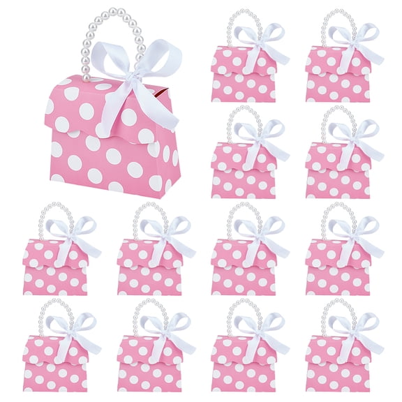 16 Sets Pink Wedding Favors Box DIY Set 7.75.32.3 inch White Polka Dot Kraft Paper Box with Pearl Handle Ribbons Stickers Gift BoxesDIY